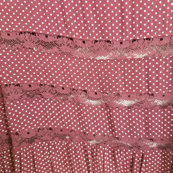 Intimately Free People Voile & Lace Trapeze Slip Dress Maroon Polka Dot Sz Small - Picture 4 of 6